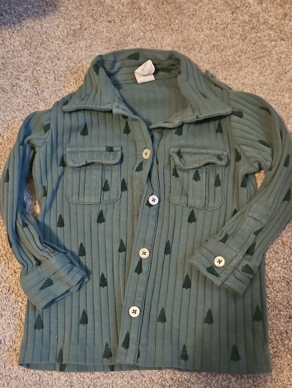 Kate Quinn Ribbed Tree Button-Up Shirt Cotton 18-24M Woodland